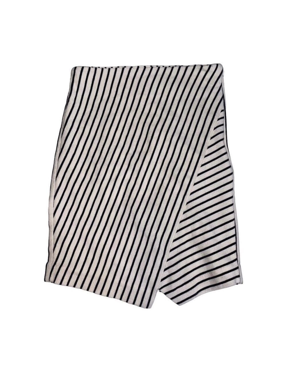 Loft Black & White Striped Ponte Wrap Skirt